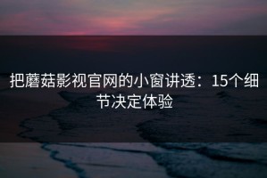 把蘑菇影视官网的小窗讲透：15个细节决定体验
